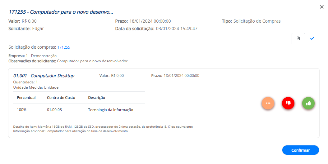 Aprovação em Solicitação de Compras