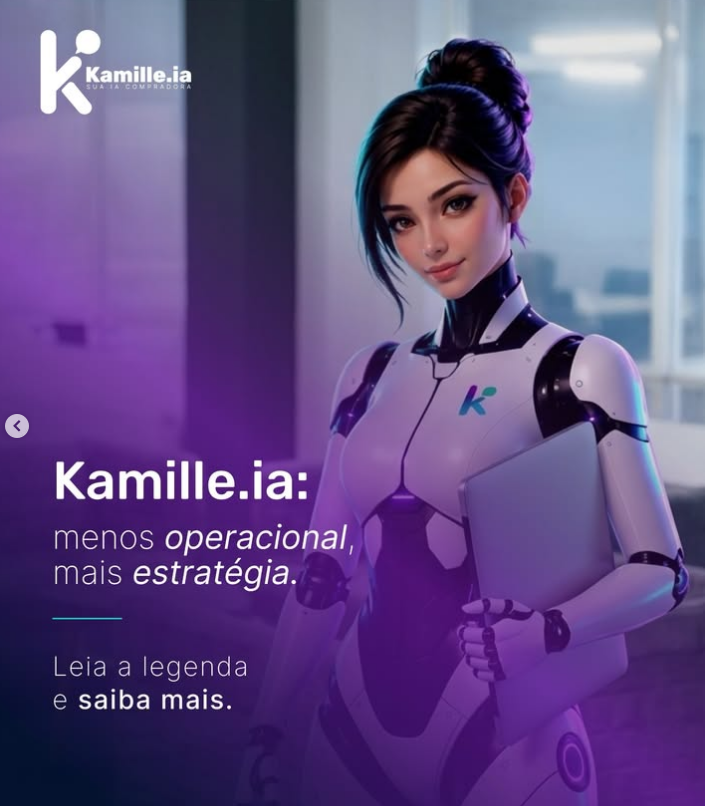 Kamille.AI, a assistente de compras da blueEz, em um escritório.